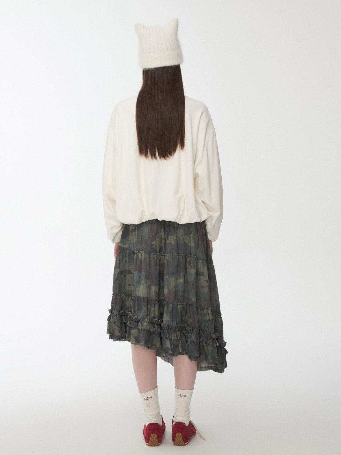 1JINN STUDIO Vintage Letter Print Bubble Hem Loose Women&