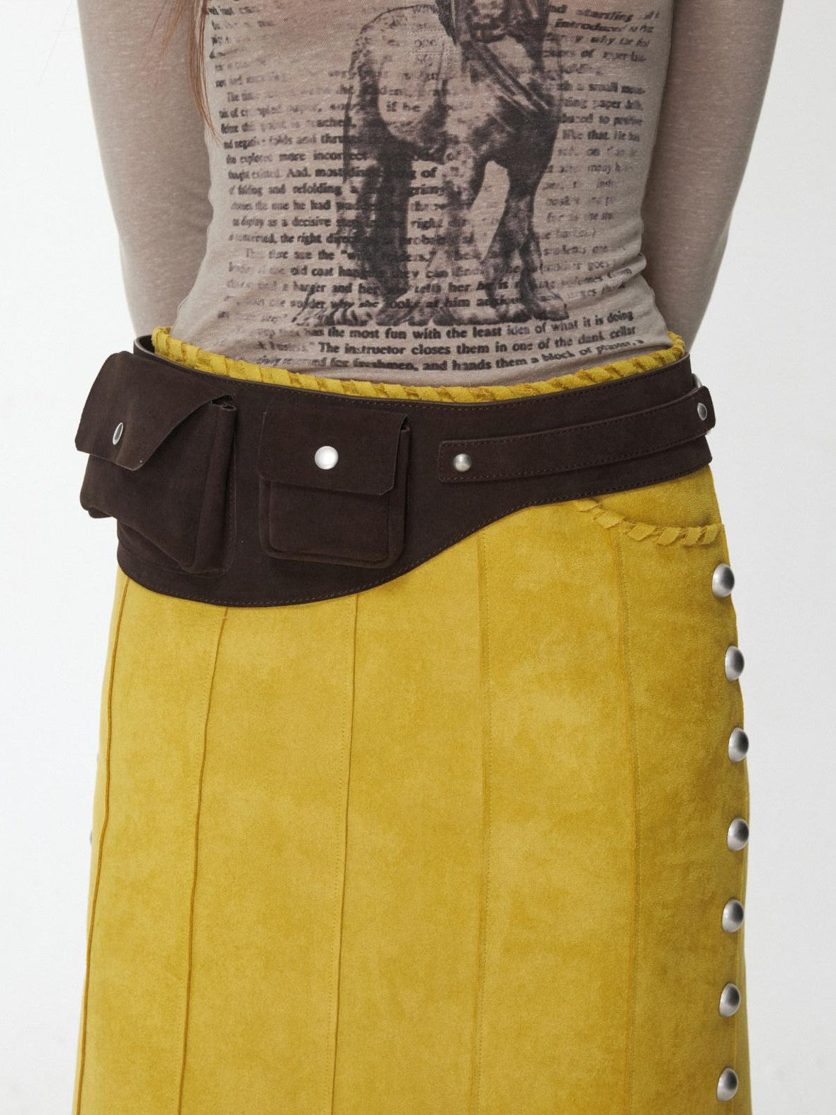1JINN STUDIO Vintage Metal Buckle Multi Pocket Workwear Wide Belt Women&