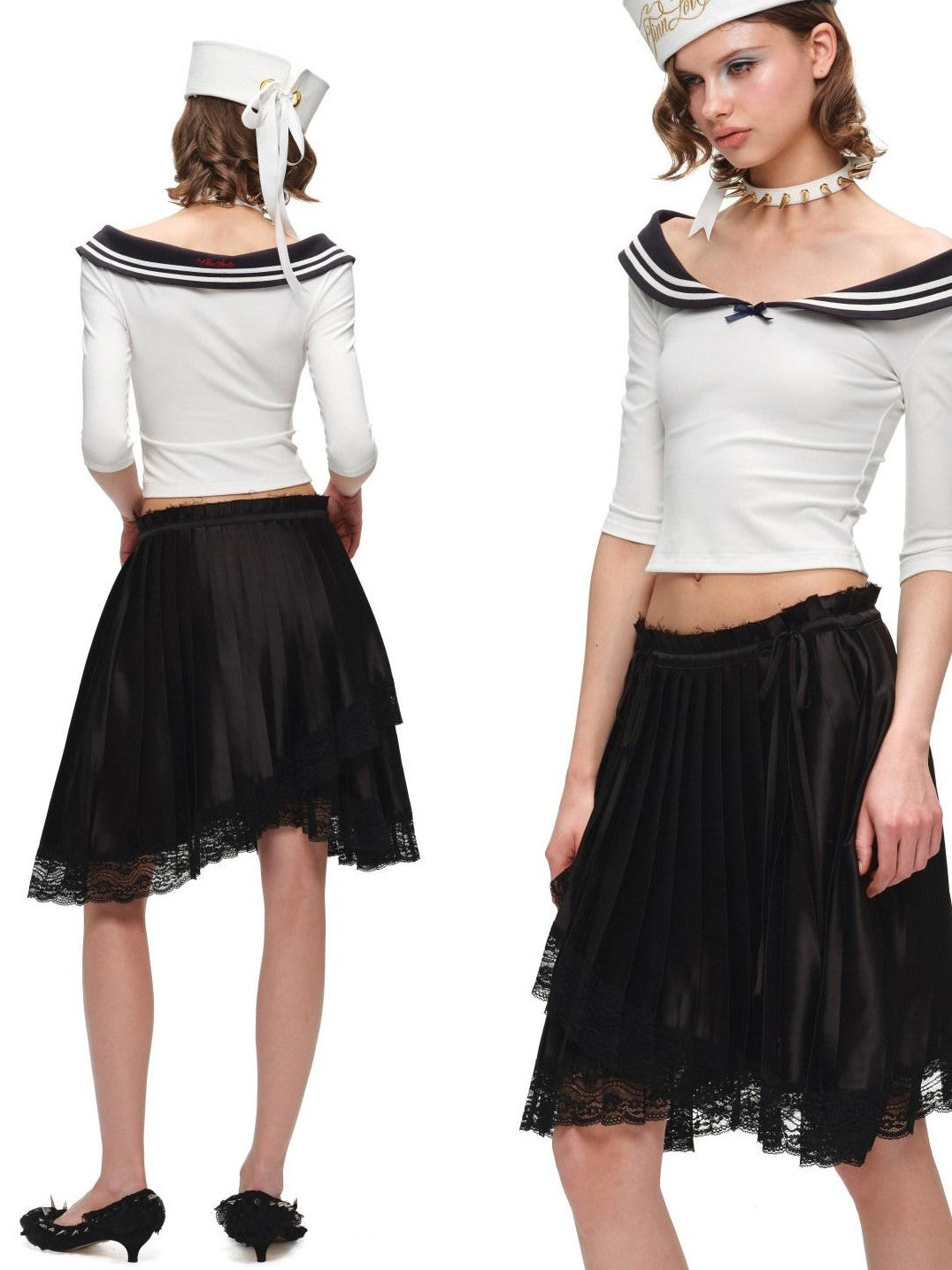 1JINN STUDIO Vintage Nautical Boatneck Off Shoulder Slim Women&