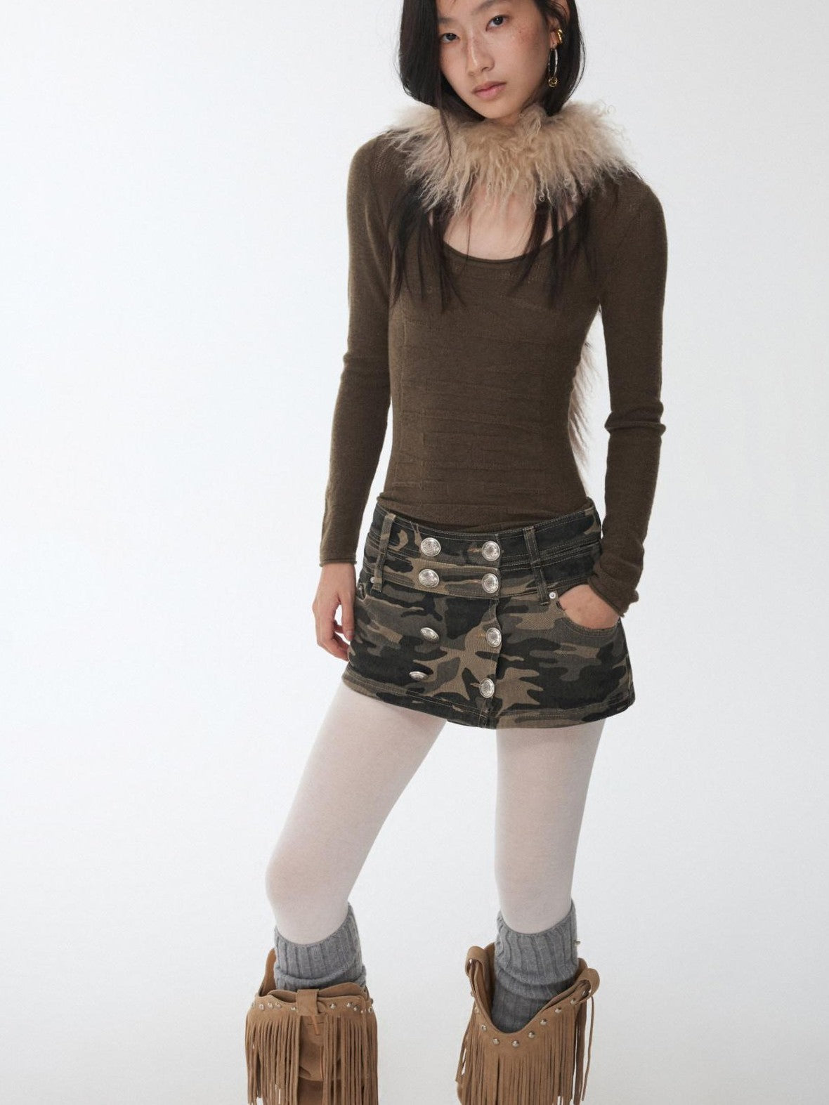 1JINN STUDIO Vintage Ombre Black Long Oversized Real Fur Collar Women&