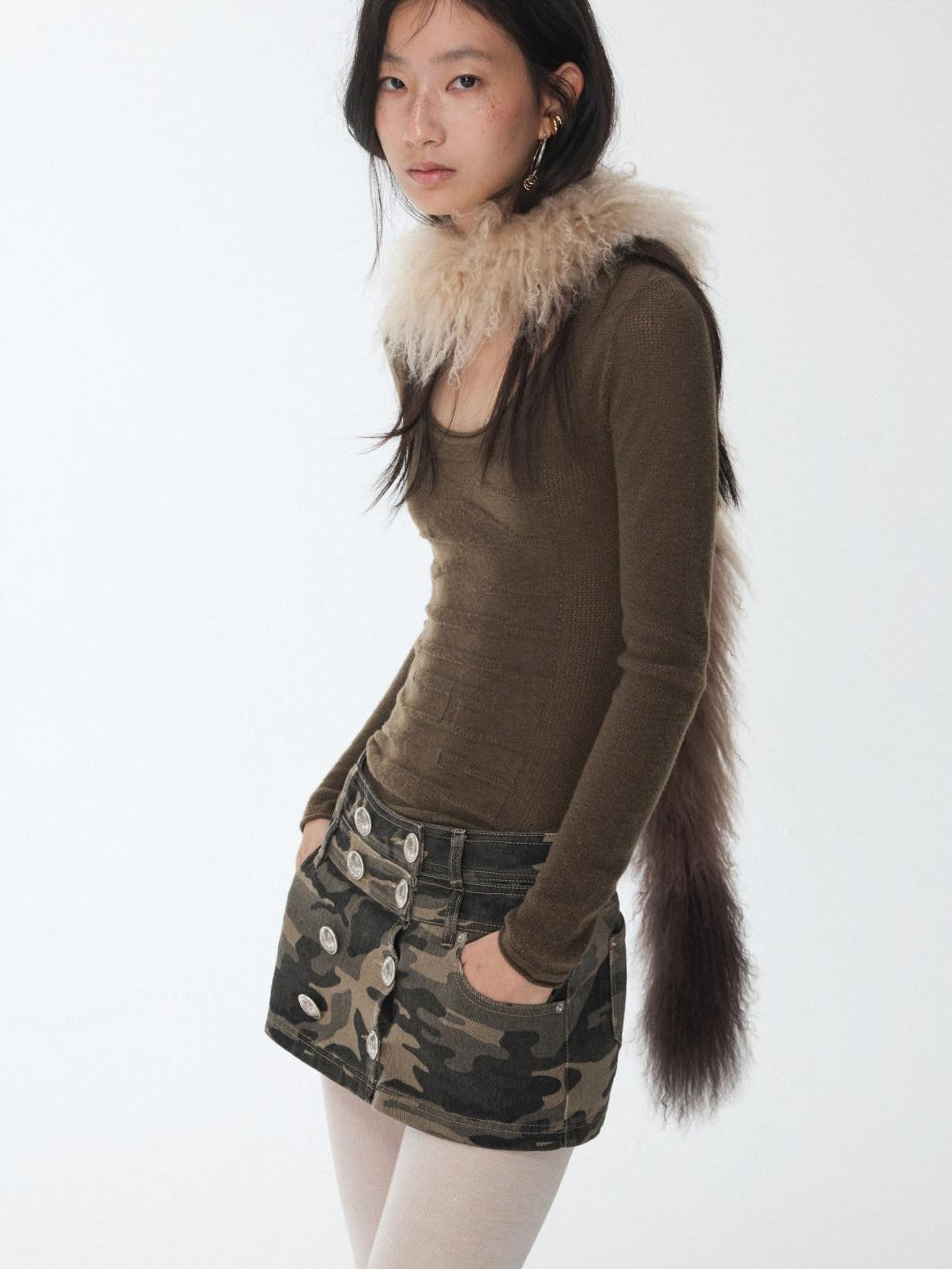 1JINN STUDIO Vintage Ombre Black Long Oversized Real Fur Collar Women&