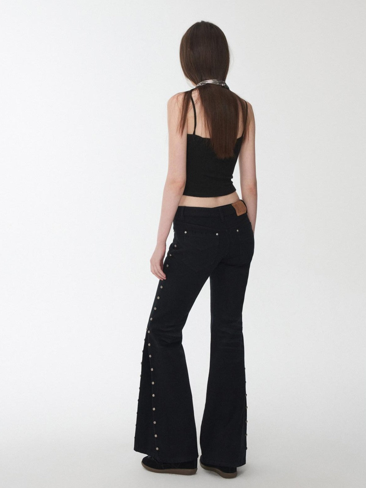 1JINN STUDIO Vintage Solid 3d Whisker Studded Low Waist Side Slit Women&