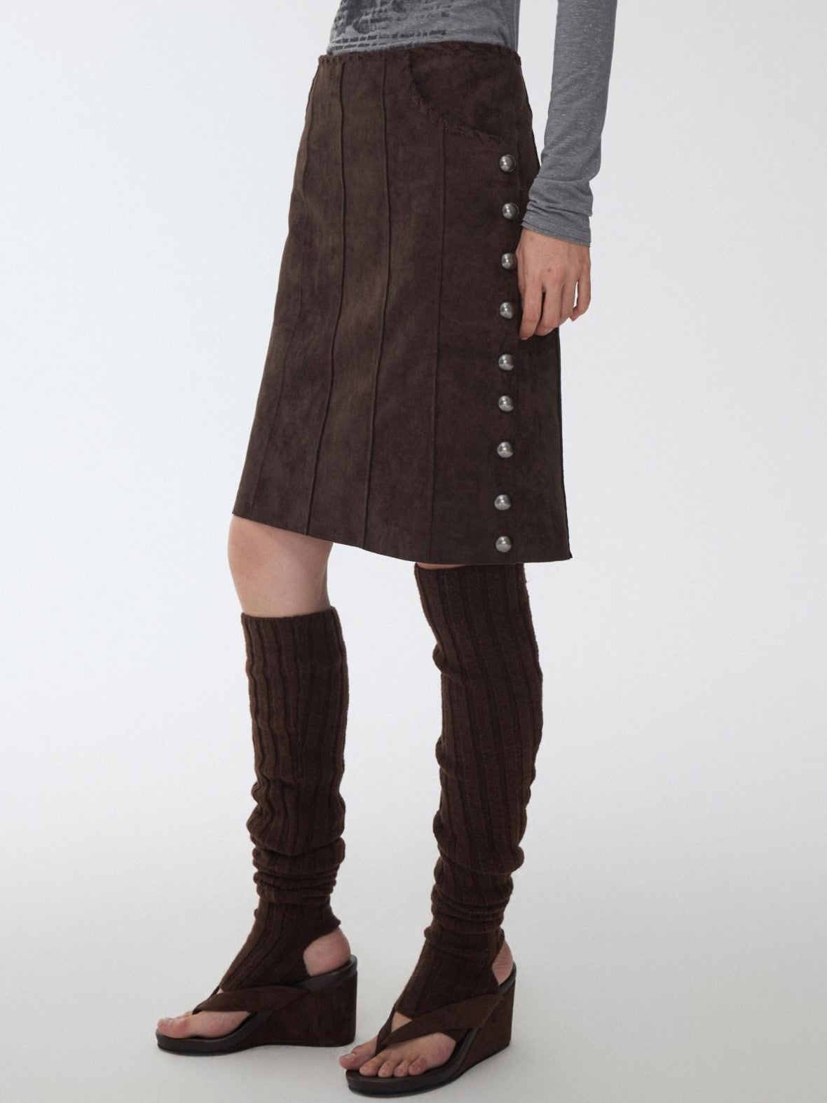1JINN STUDIO Vintage Suede Studded High Waist Drawstring Women&