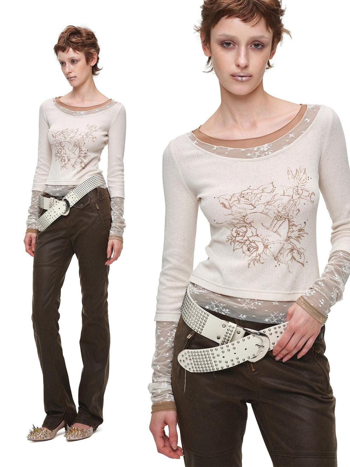 1JINN STUDIO Vintage Washed Distressed Micro Flare Slim Women&