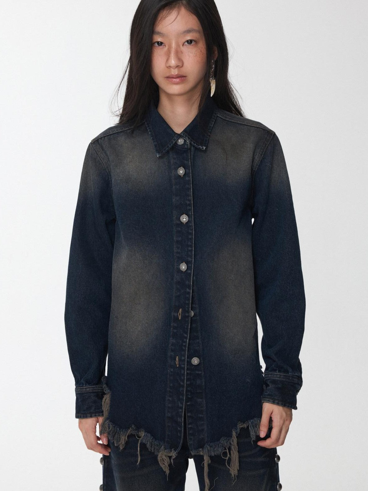 1JINN STUDIO Vintage Washed Frayed Hem Distressed Fitted Women&