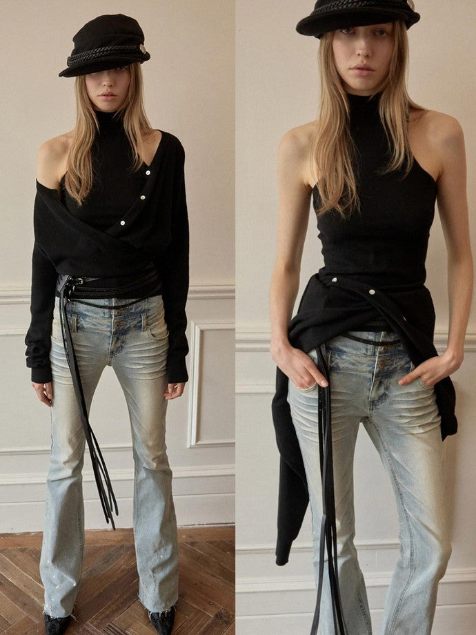 1JINN STUDIO Vintage Washed High Waist Panel Asymmetrical Brushed Women&
