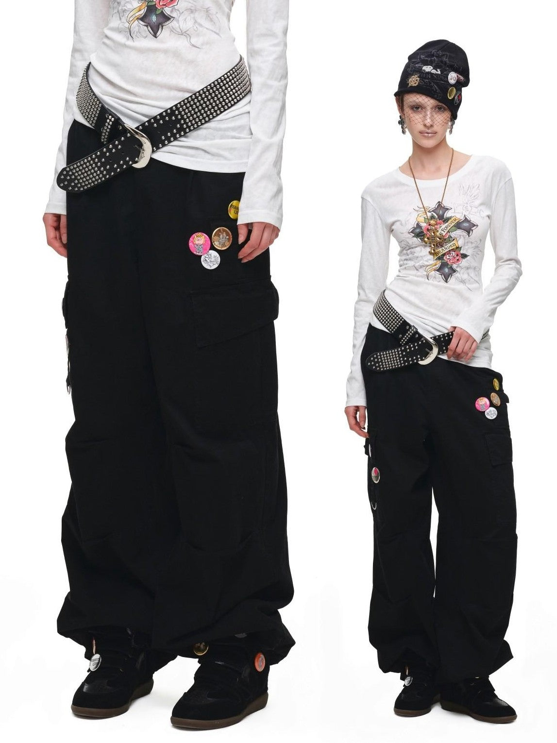 1JINN STUDIO Washed Distressed Multi Pocket Relaxed Workwear Women&