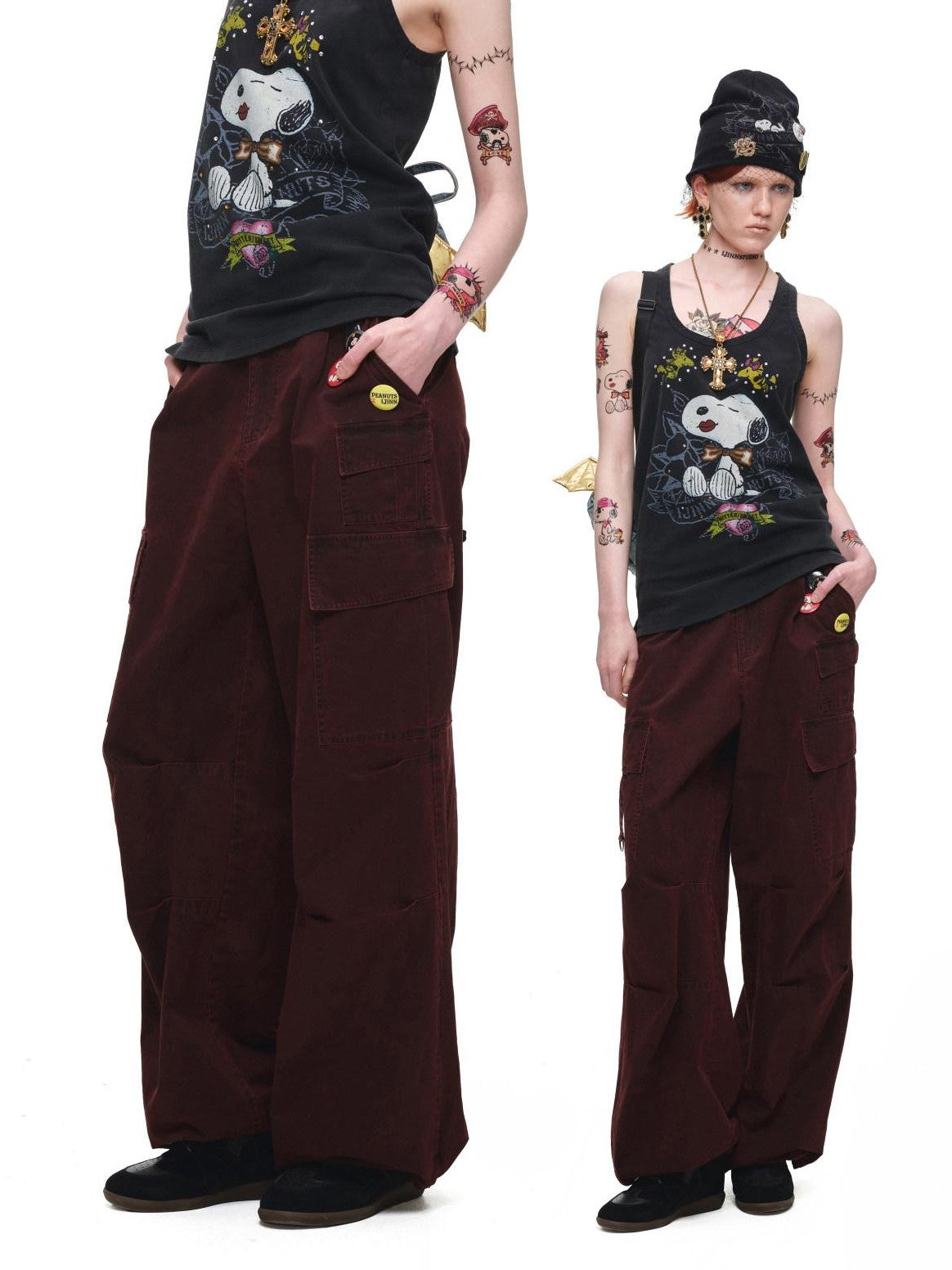 1JINN STUDIO Washed Distressed Multi Pocket Relaxed Workwear Women&