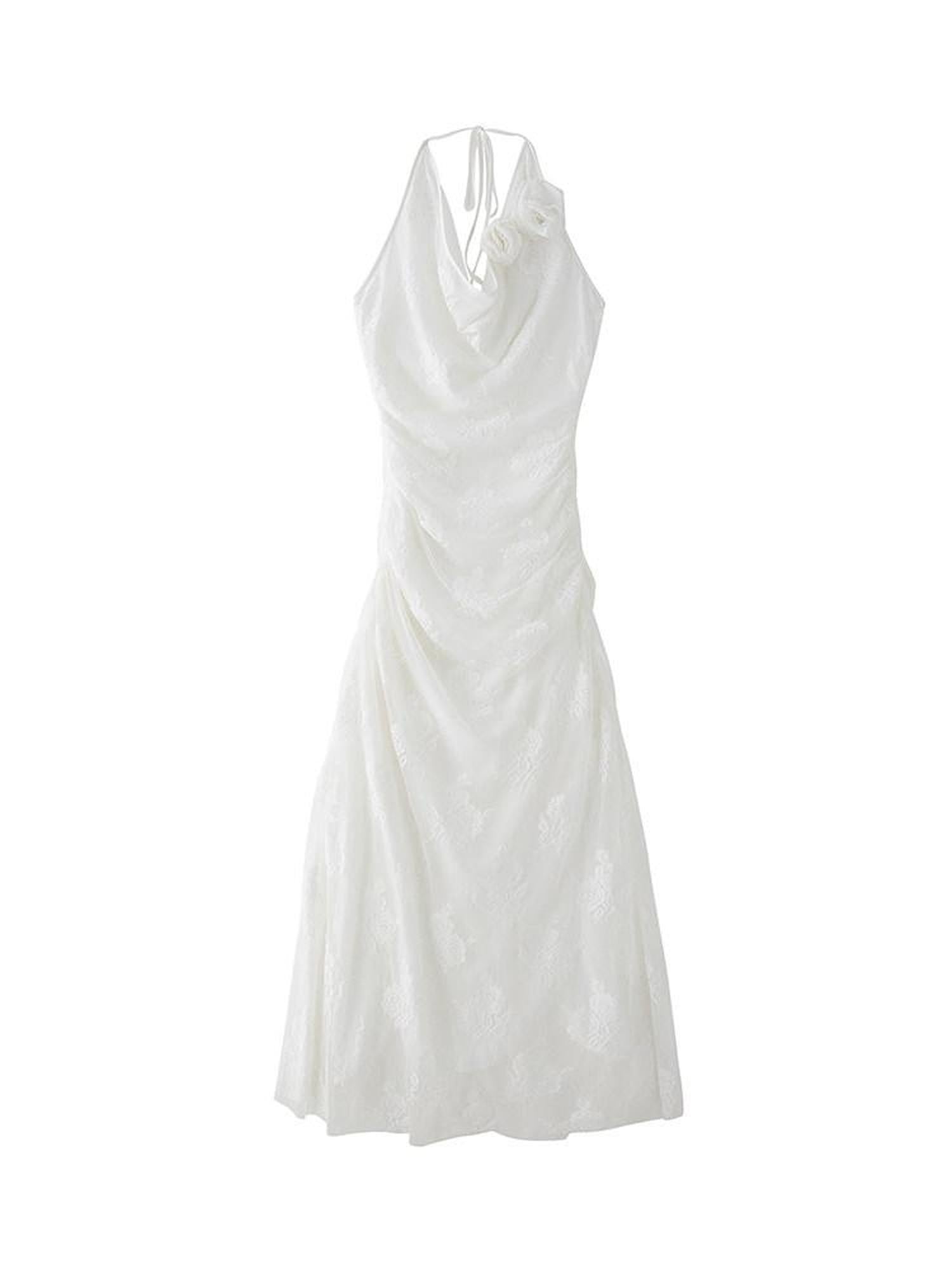 1P STUDIO 3d Floral Embroidered Draped Neck Cinched Waist Women&