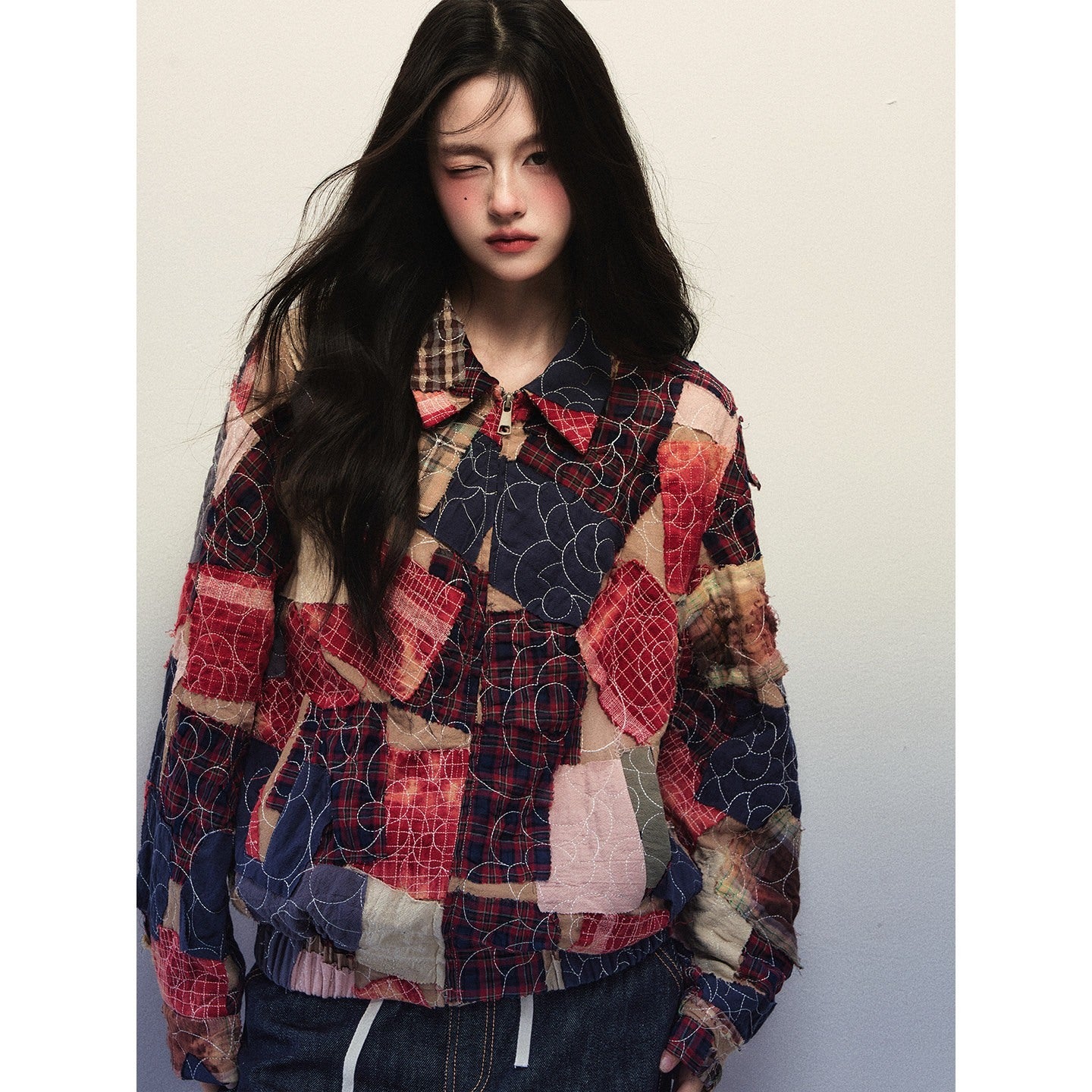 1P_STUDIO_Asymmetrical_Patchwork_Colorblock_Notched_Collar_Women&