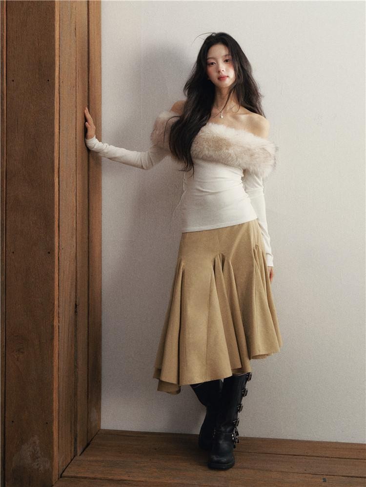 1P STUDIO Black Pleated Asymmetrical Panel Elastic Waist Women&