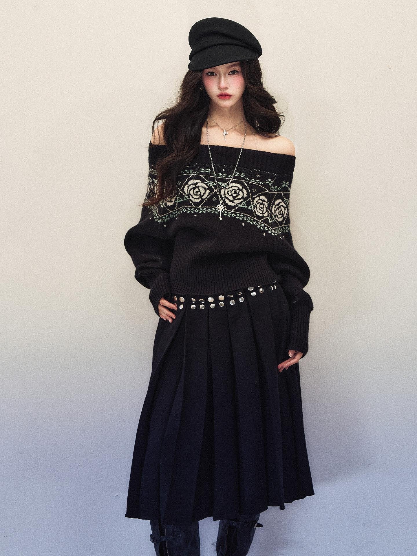 1P STUDIO Black Rose Jacquard Loose Women&