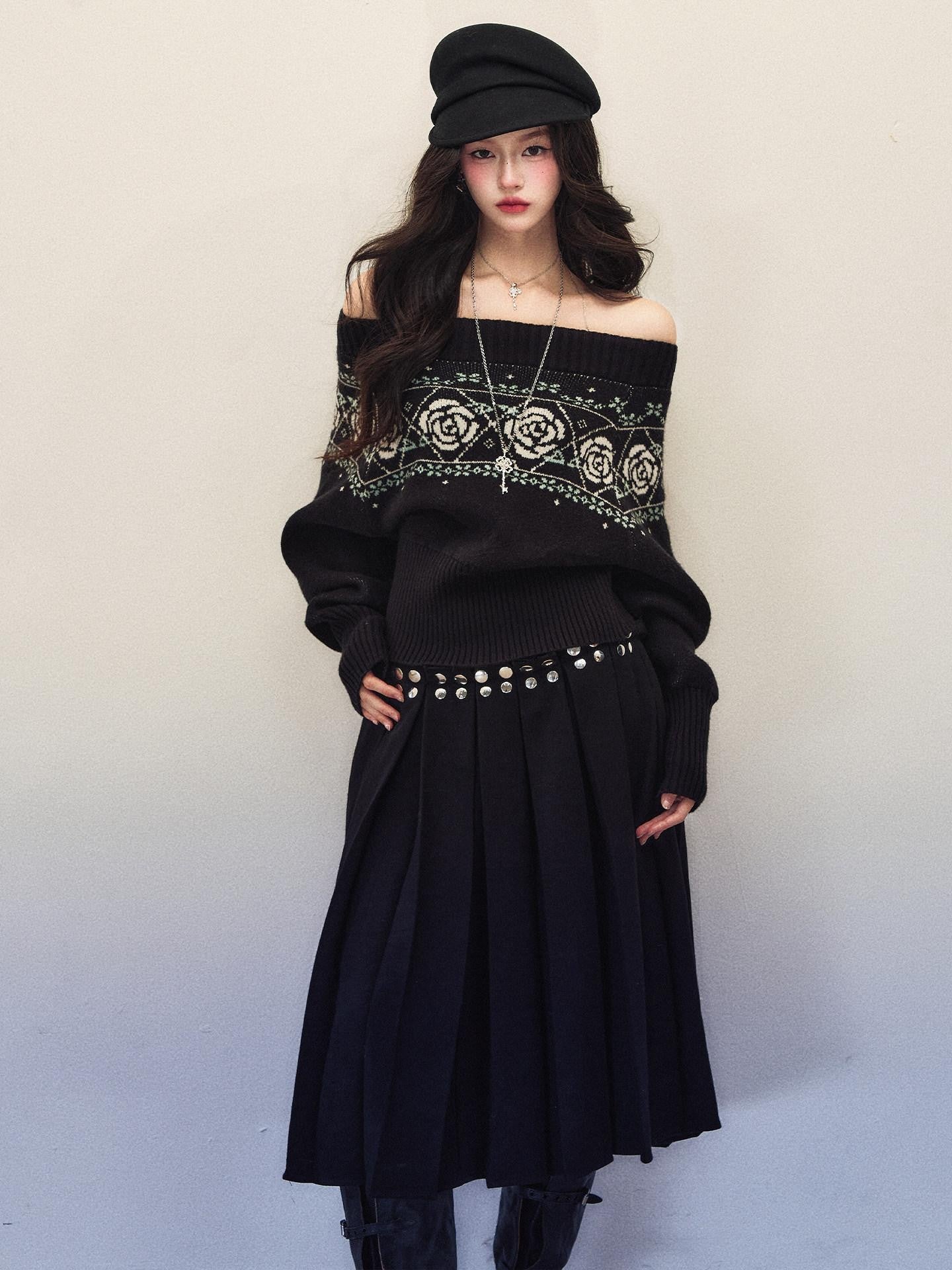 1P STUDIO Black Twill Pleated Low Waist Women&