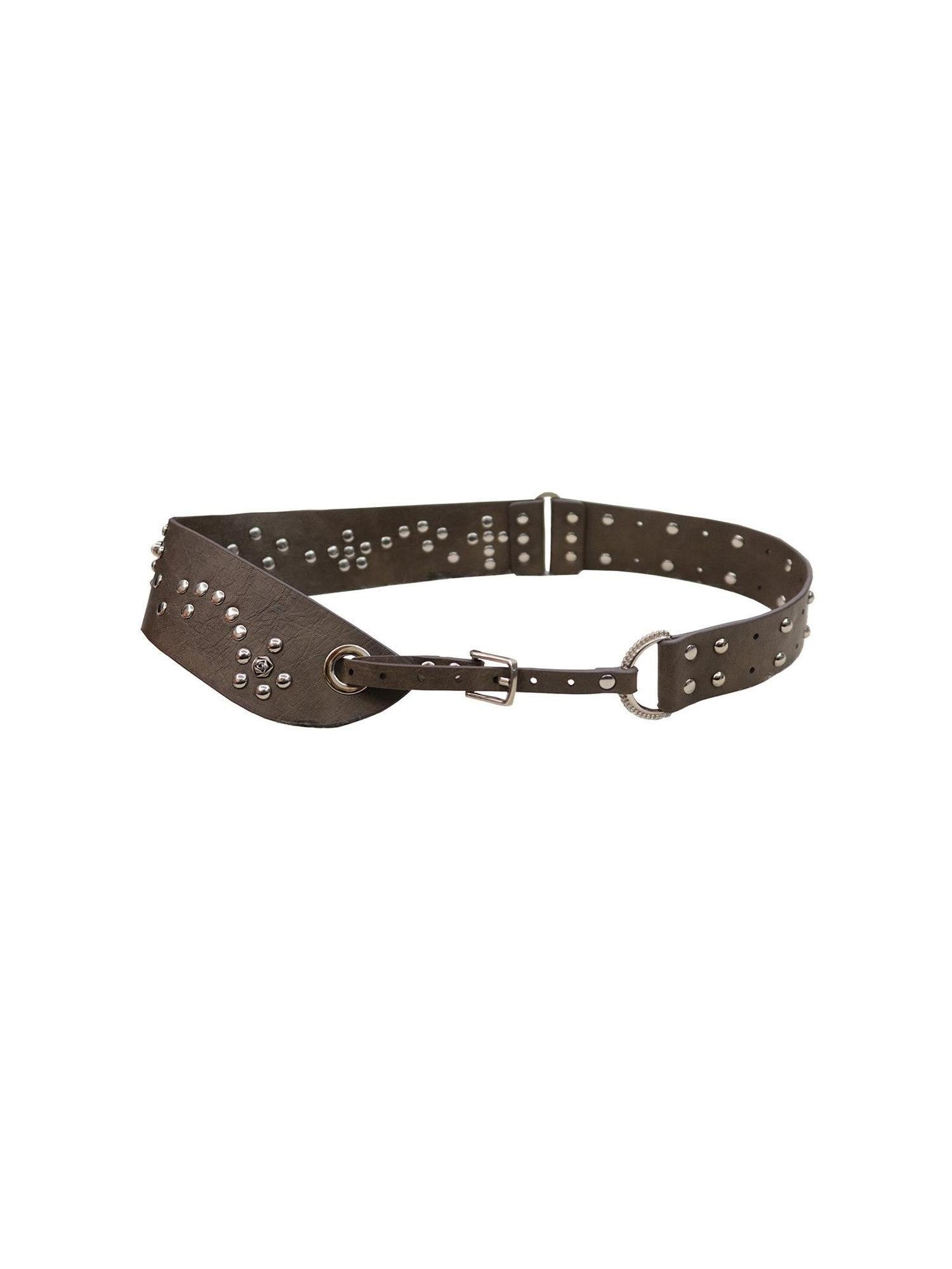 1P STUDIO Brown Asymmetric Riveted Beaded Wide Women&
