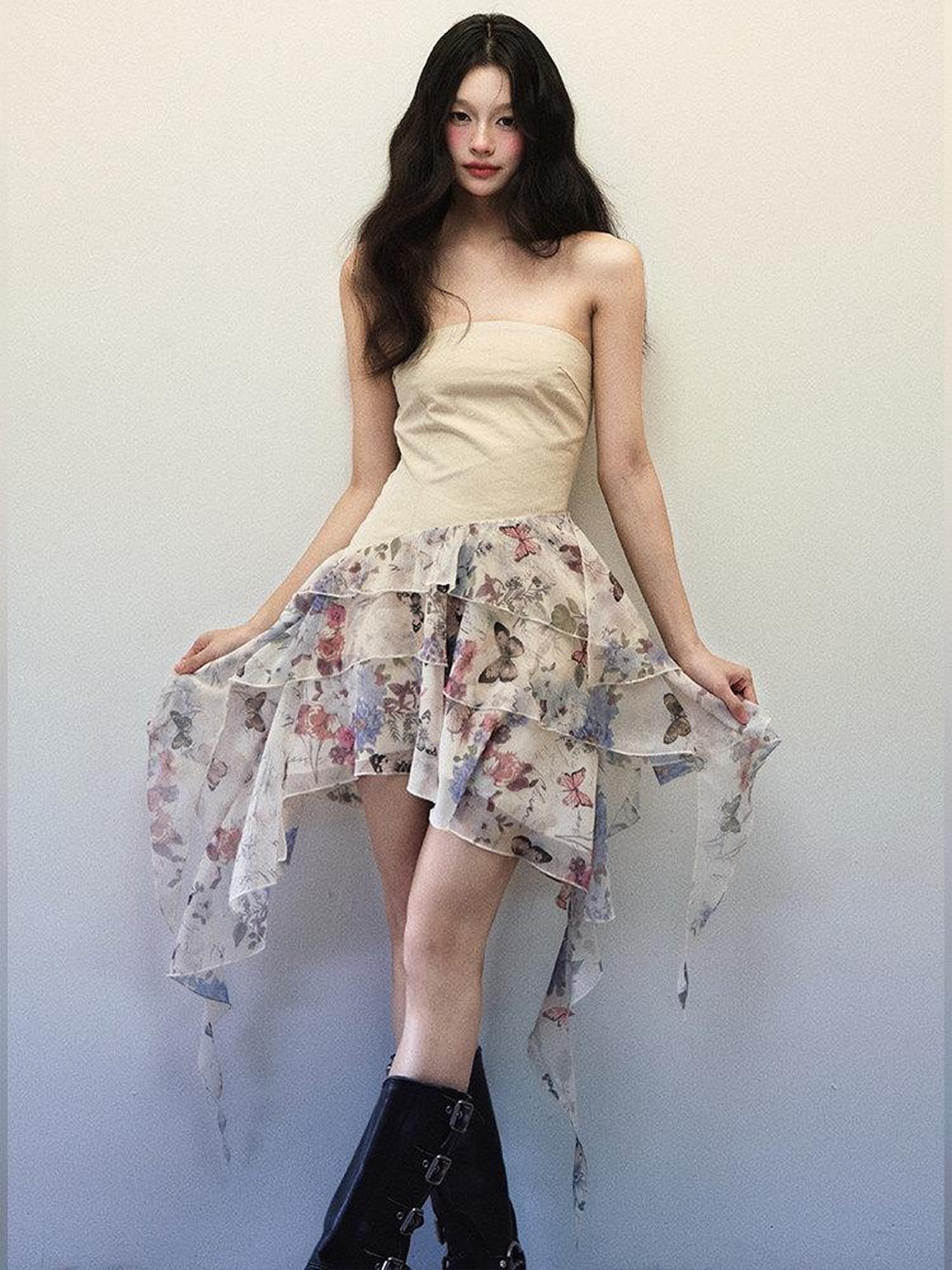 women chiffon dress patchwork 1P STUDIO Butterfly Print Strapless A Line Women's Tube Mini Dresses – MISSTT Color:rust LoveShackFancy - VAILO DRESS so it moves when wearable art