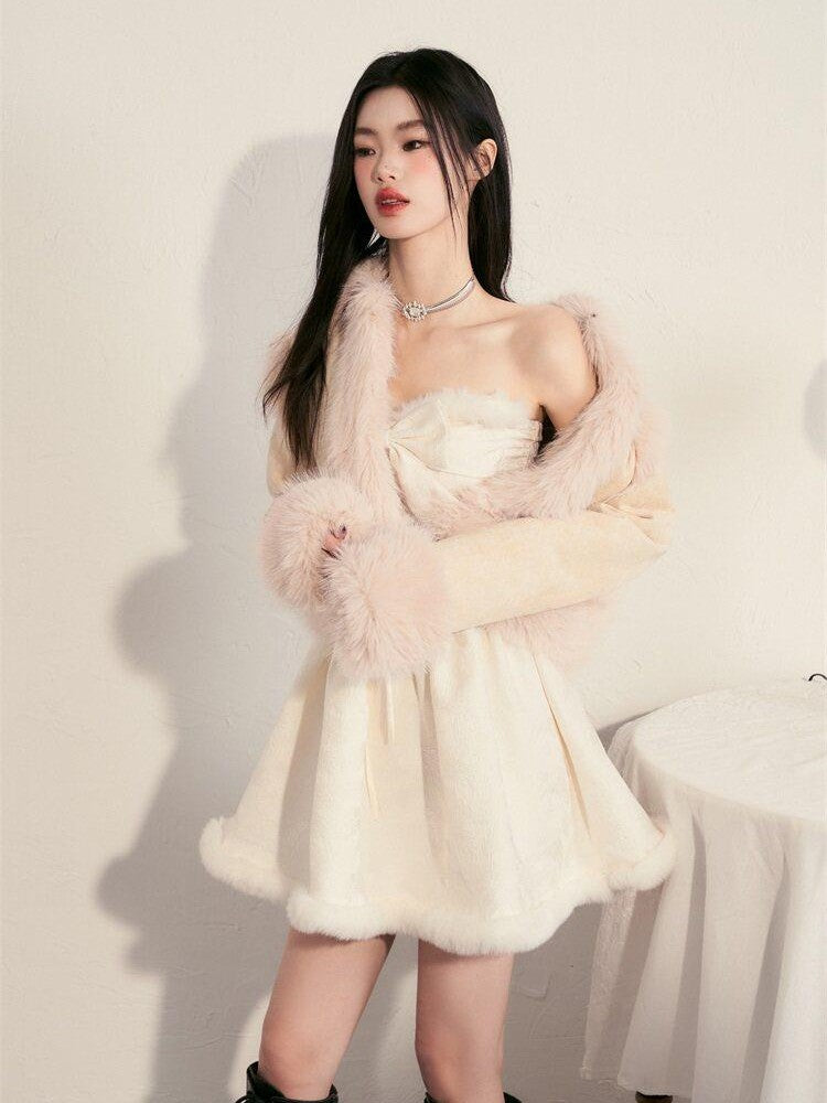 1P STUDIO Contrast Colorblock Suede Shearling Patchwork Women&