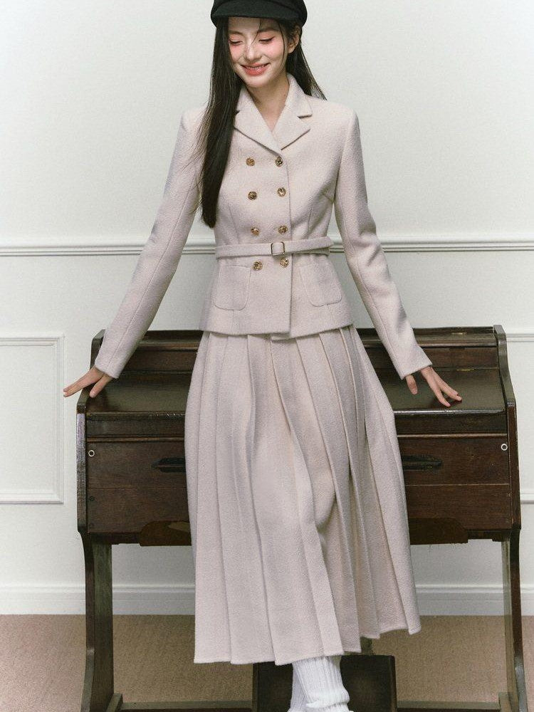 1P STUDIO Elegant Twill Boucle Pleated Women&