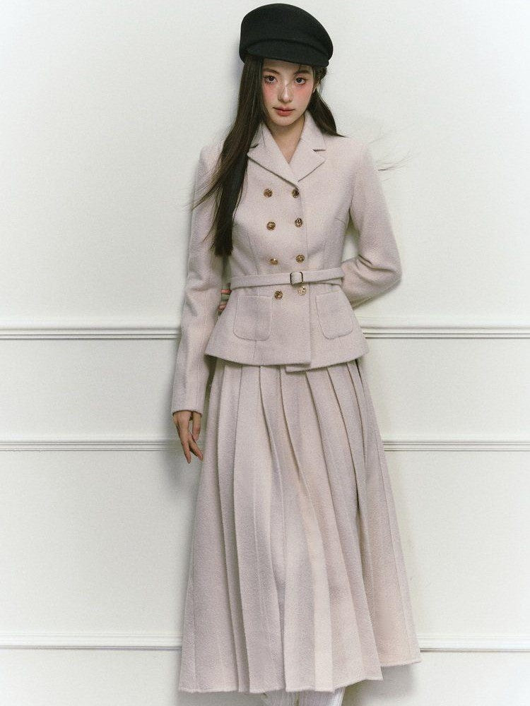 1P STUDIO Elegant Twill Boucle Pleated Women&