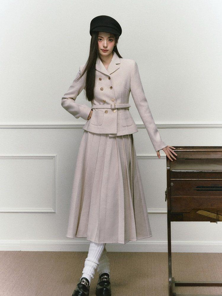 1P STUDIO Elegant Twill Boucle Pleated Women&
