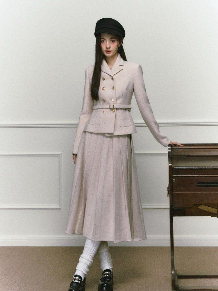 1P STUDIO Elegant Twill Boucle Pleated Women&