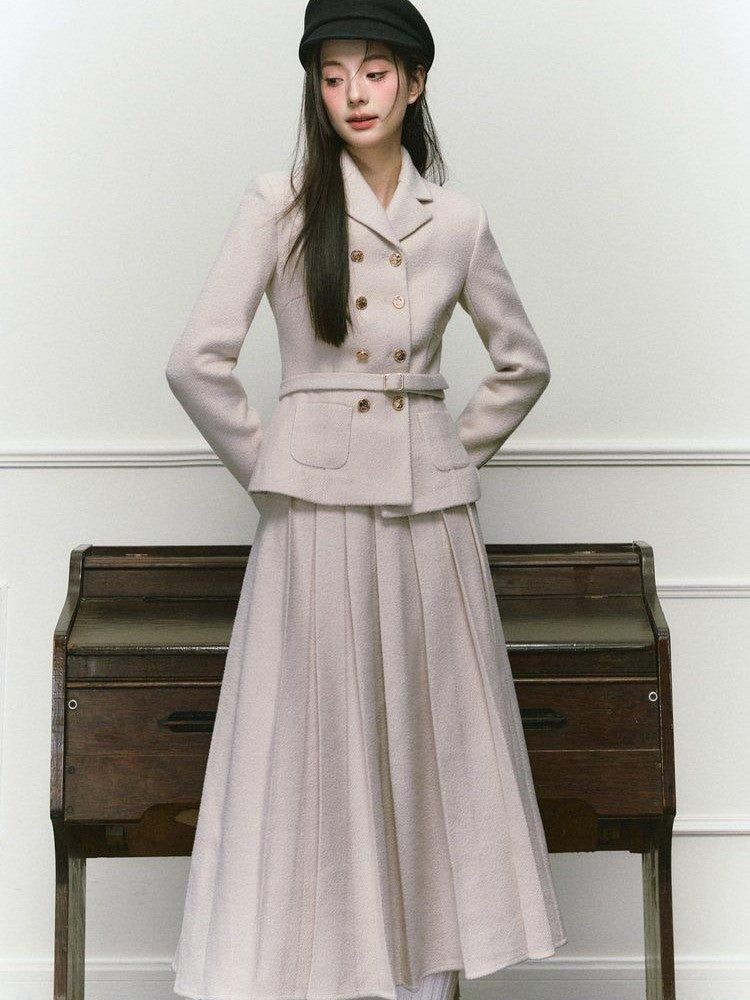 1P STUDIO Elegant Twill Boucle Pleated Women&