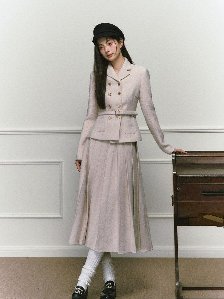 1P STUDIO Elegant Twill Boucle Pleated Women&