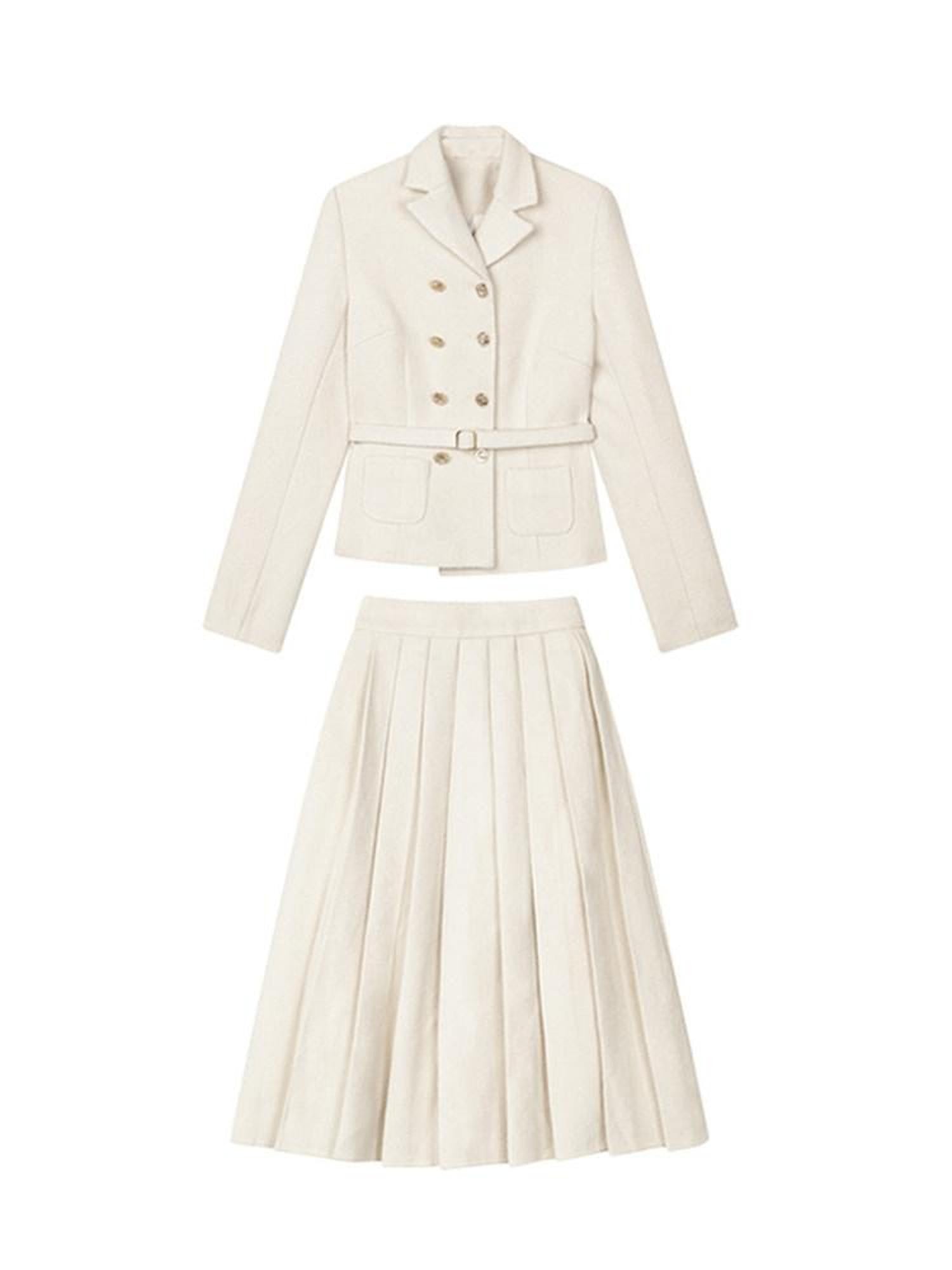1P STUDIO Elegant Twill Boucle Pleated Women&