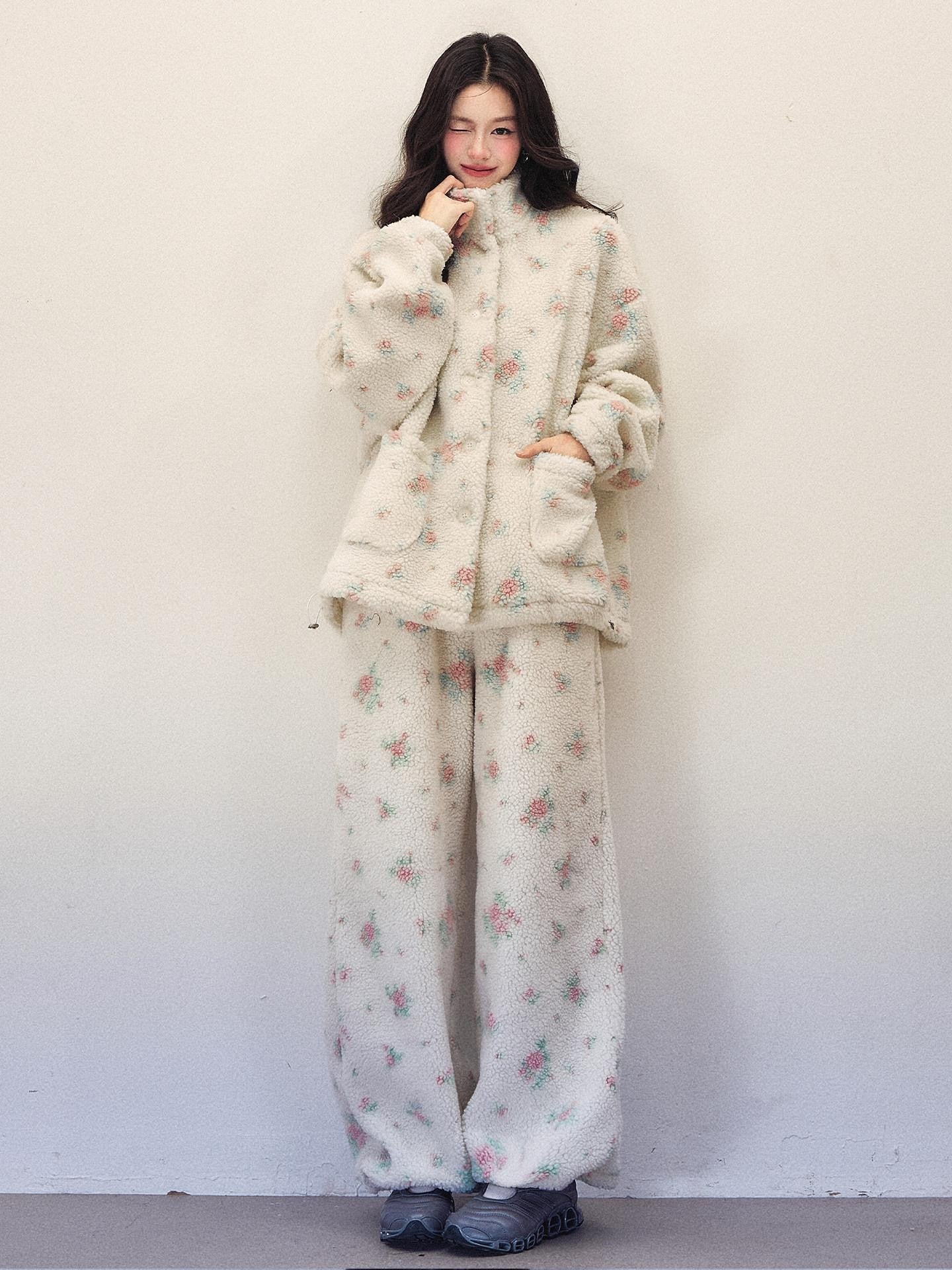 1P STUDIO Floral Stand Collar Loose Women&