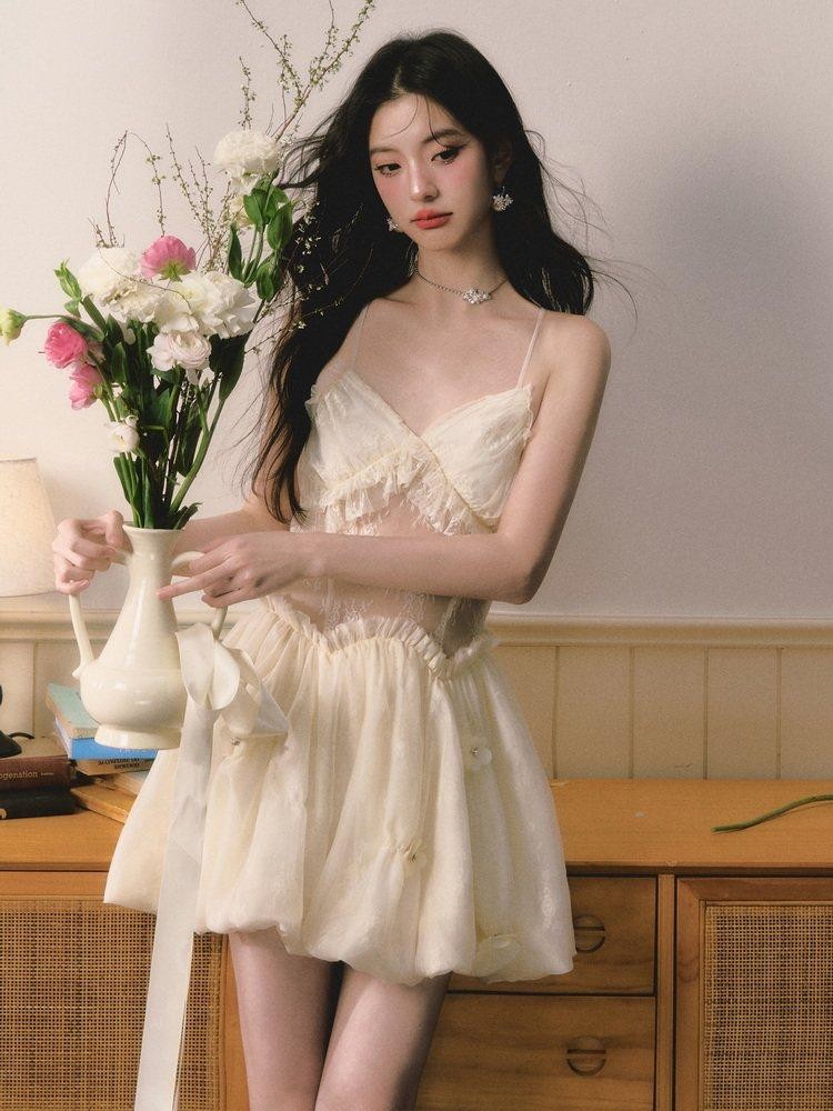 1P STUDIO Light Beige Sheer Waist Spliced Cinched Women&