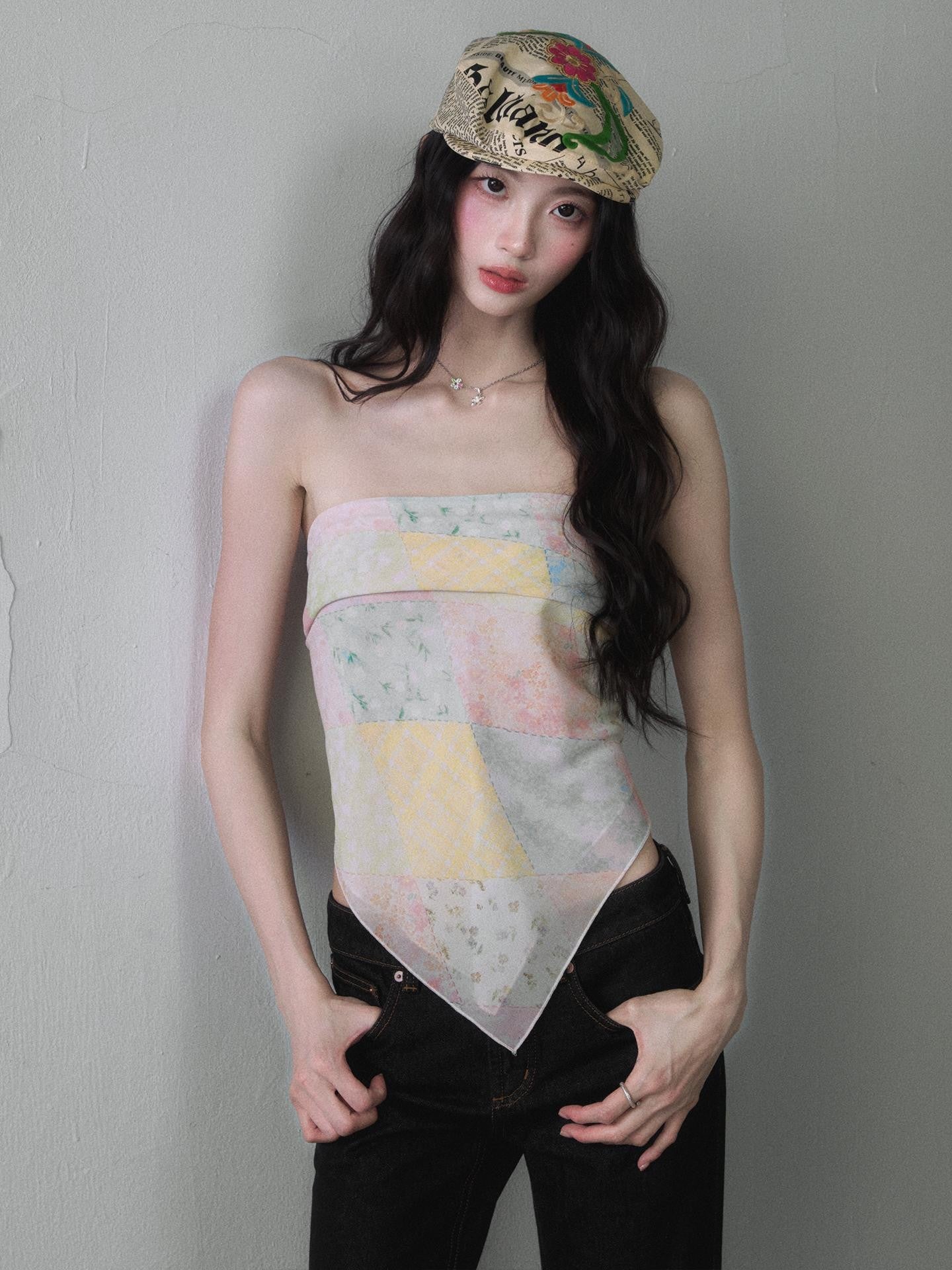 1P STUDIO Macaron Colorblock Diamond Print Women&