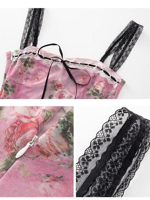 1P STUDIO Pink Oilpaint Floral Patchwork Strappy Women&