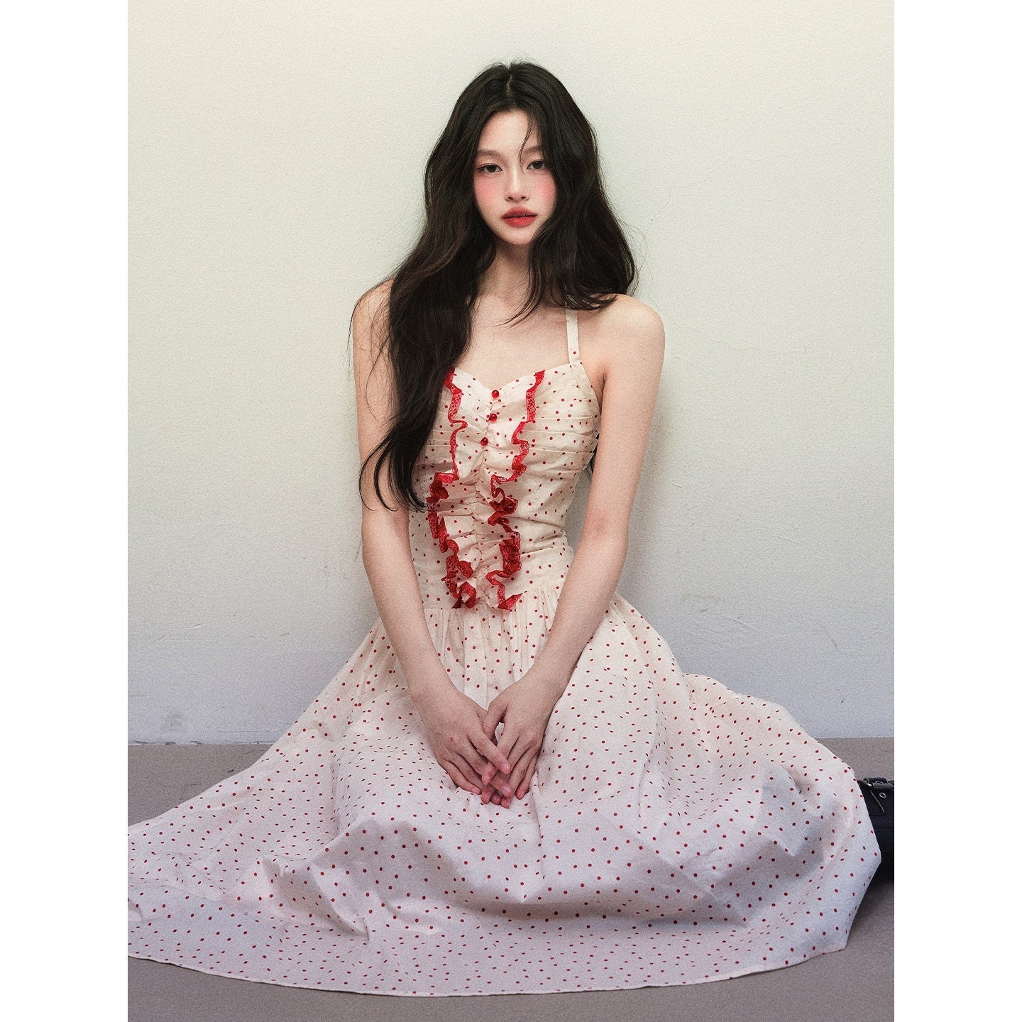 1P_STUDIO_Polka_Dot_Lace_Ruffle_Halter_Cinched_Waist_Women&