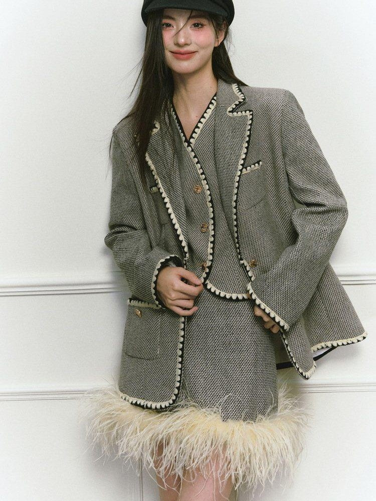 1P STUDIO Shell Embroidered Tweed Three Piece Women&