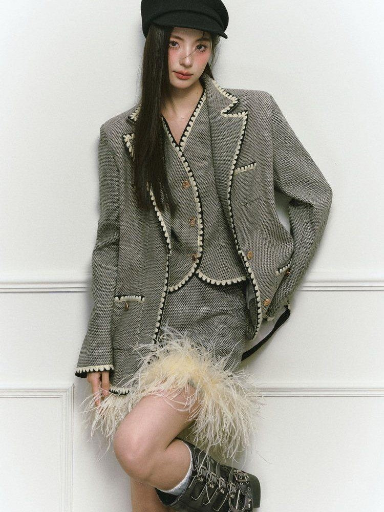 1P STUDIO Shell Embroidered Tweed Three Piece Women&