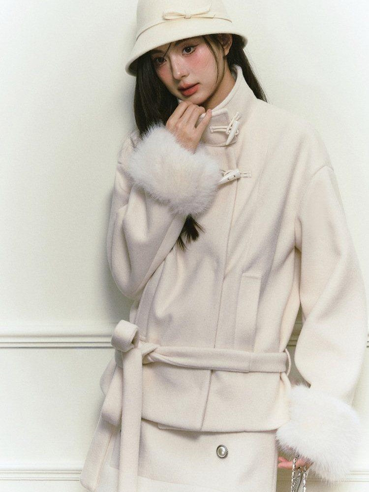 Stand Collar Fuzzy Sleeve Women&