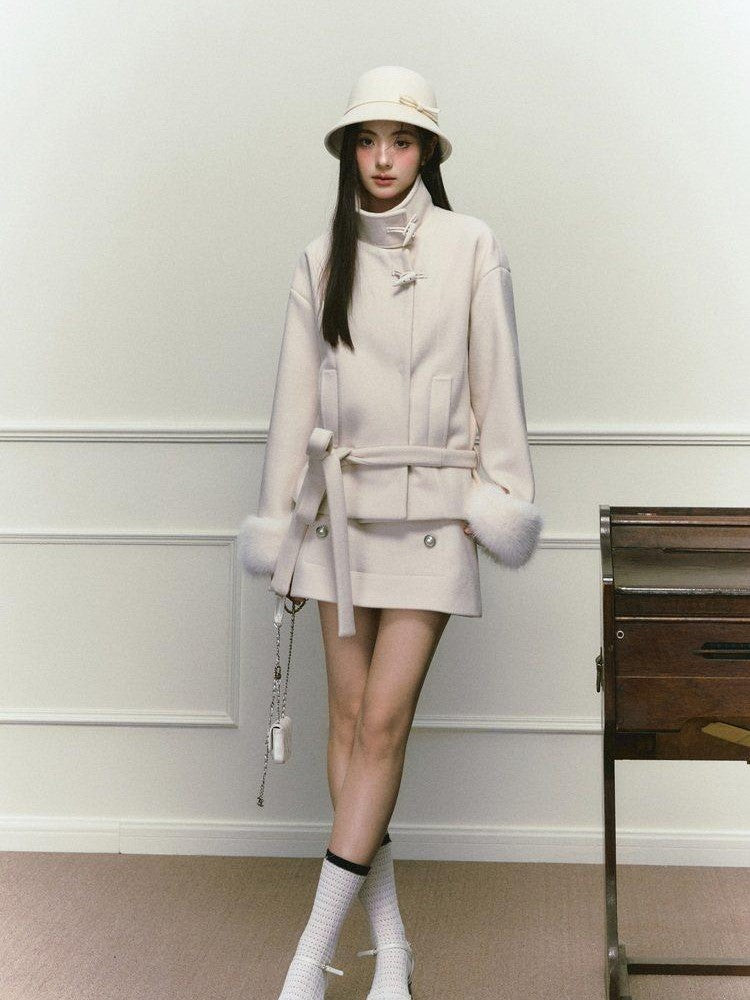 Stand Collar Fuzzy Sleeve Women&