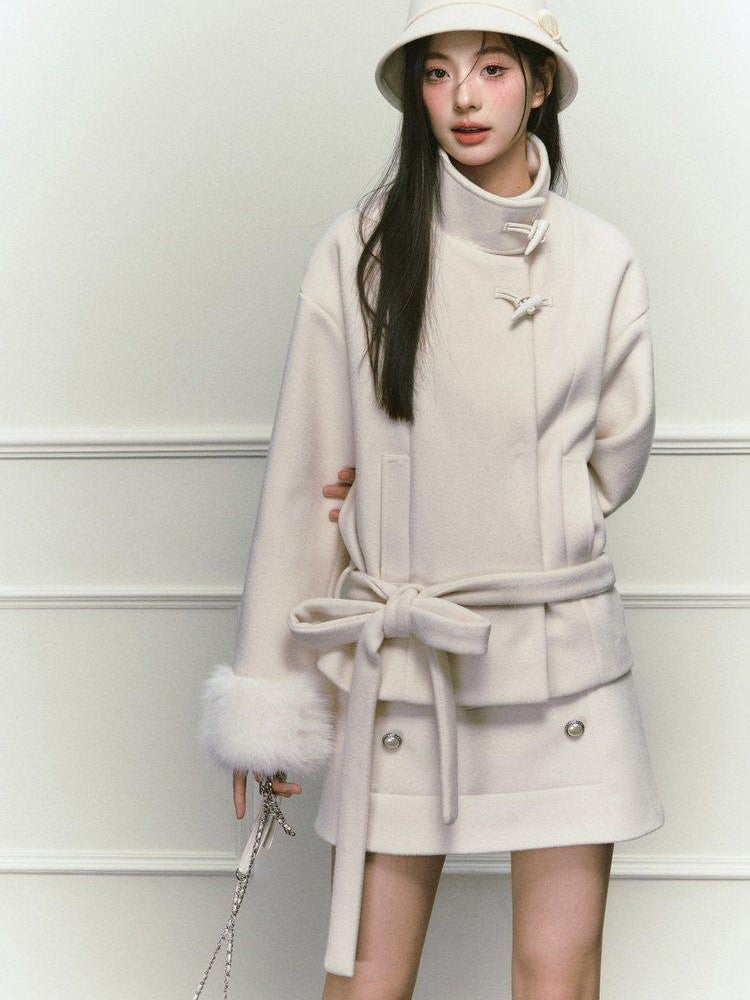 Stand Collar Fuzzy Sleeve Women&