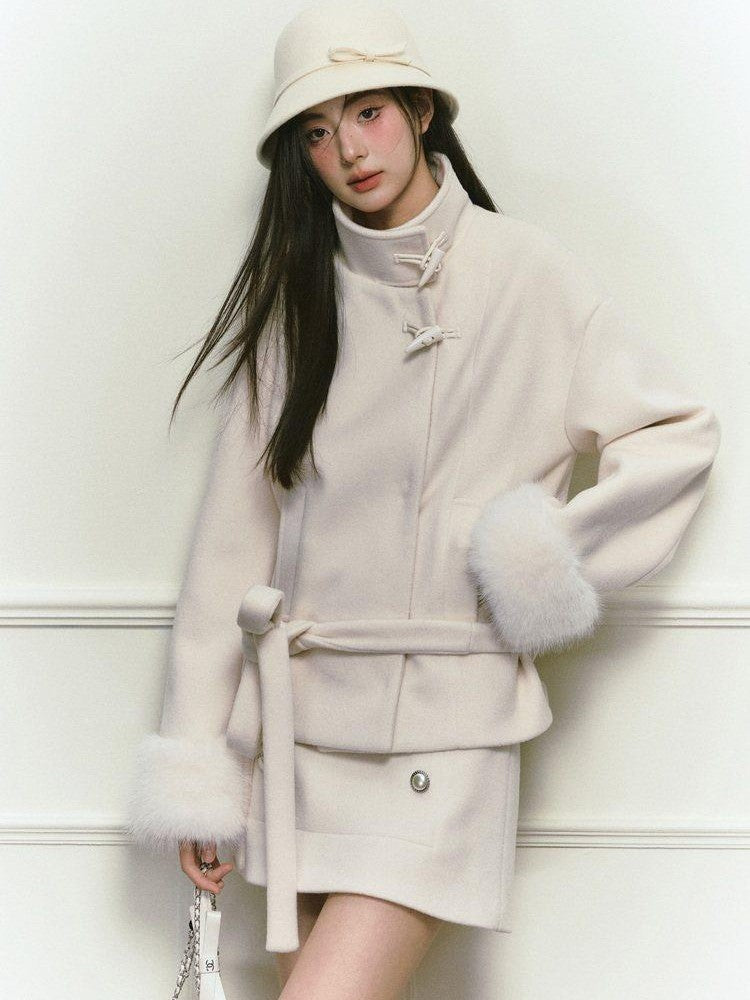 Stand Collar Fuzzy Sleeve Women&