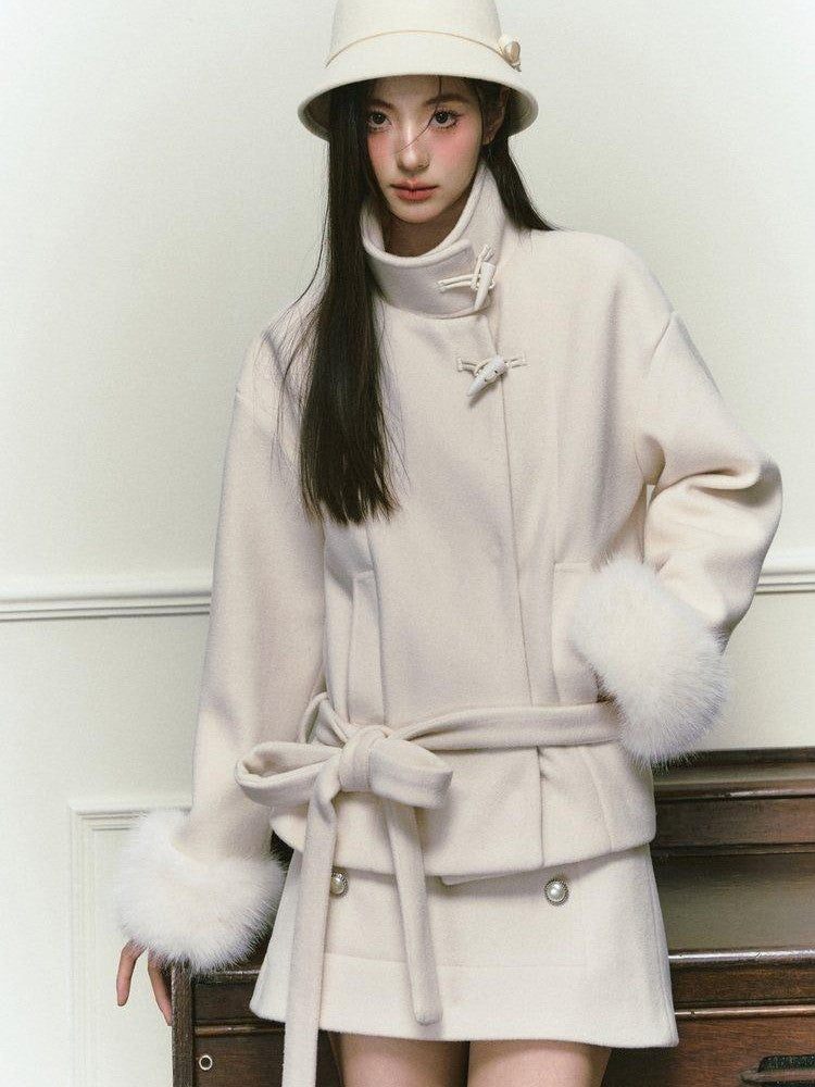 Stand Collar Fuzzy Sleeve Women&