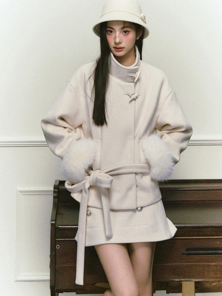 Stand Collar Fuzzy Sleeve Women&
