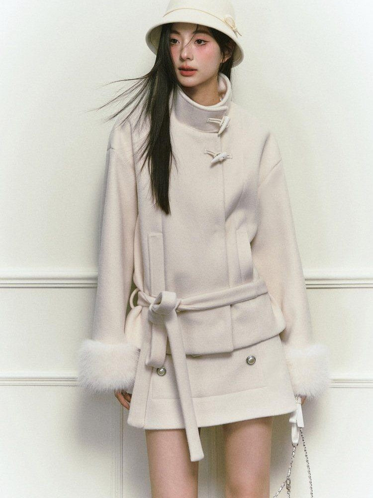 Stand Collar Fuzzy Sleeve Women&