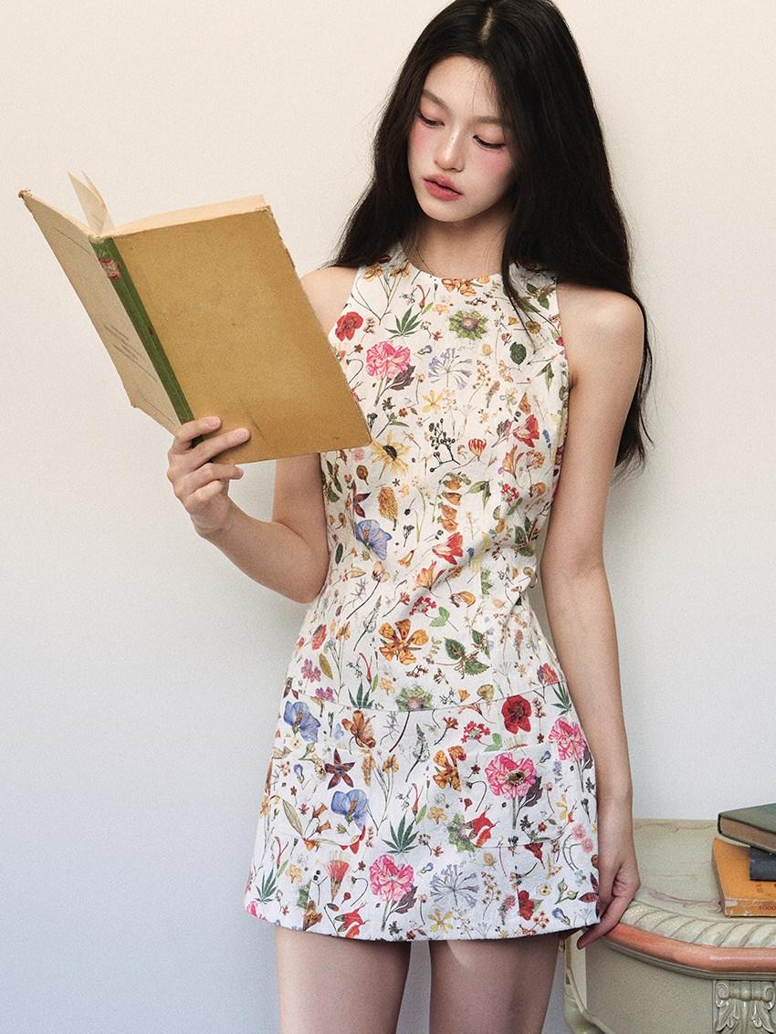 1P STUDIO Textured Floral Sleeveless A Line Waist Cinch Women&