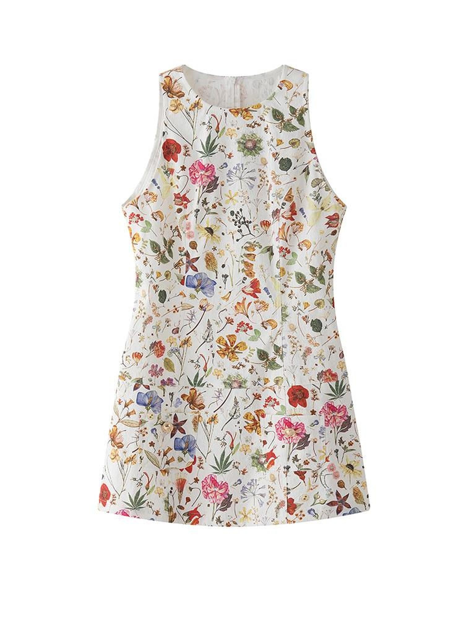 1P STUDIO Textured Floral Sleeveless A Line Waist Cinch Women&