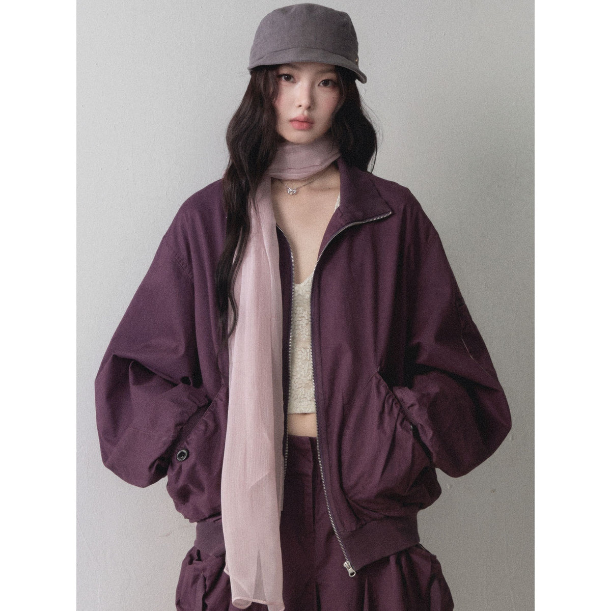 1P_STUDIO_Twill_Utility_Zip_Up_Cropped_Jacket_Pleated_Skirt_Women&