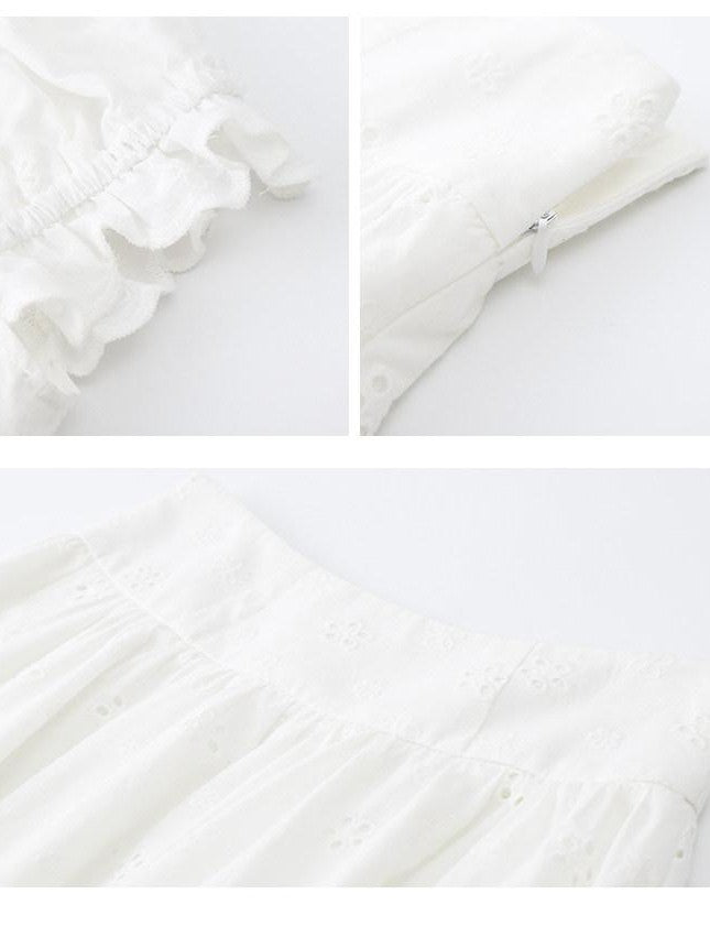 1P STUDIO White Eyelet Embroidered Lace Trim Square Neck Women&
