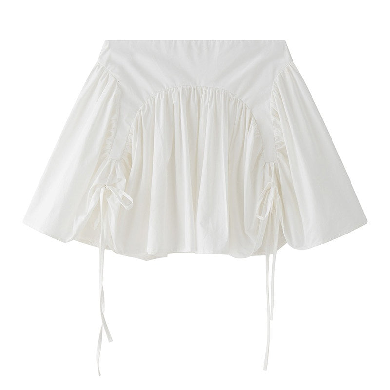 1P_STUDIO_White_V-neck_Tie_Ruched_Button_Short_Sleeve_Women&