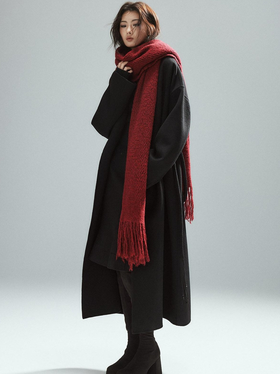 Low pixel Cozy Acrylic Wool Blend Korean Style Unisex Long Solid Red Decorative Scarves
