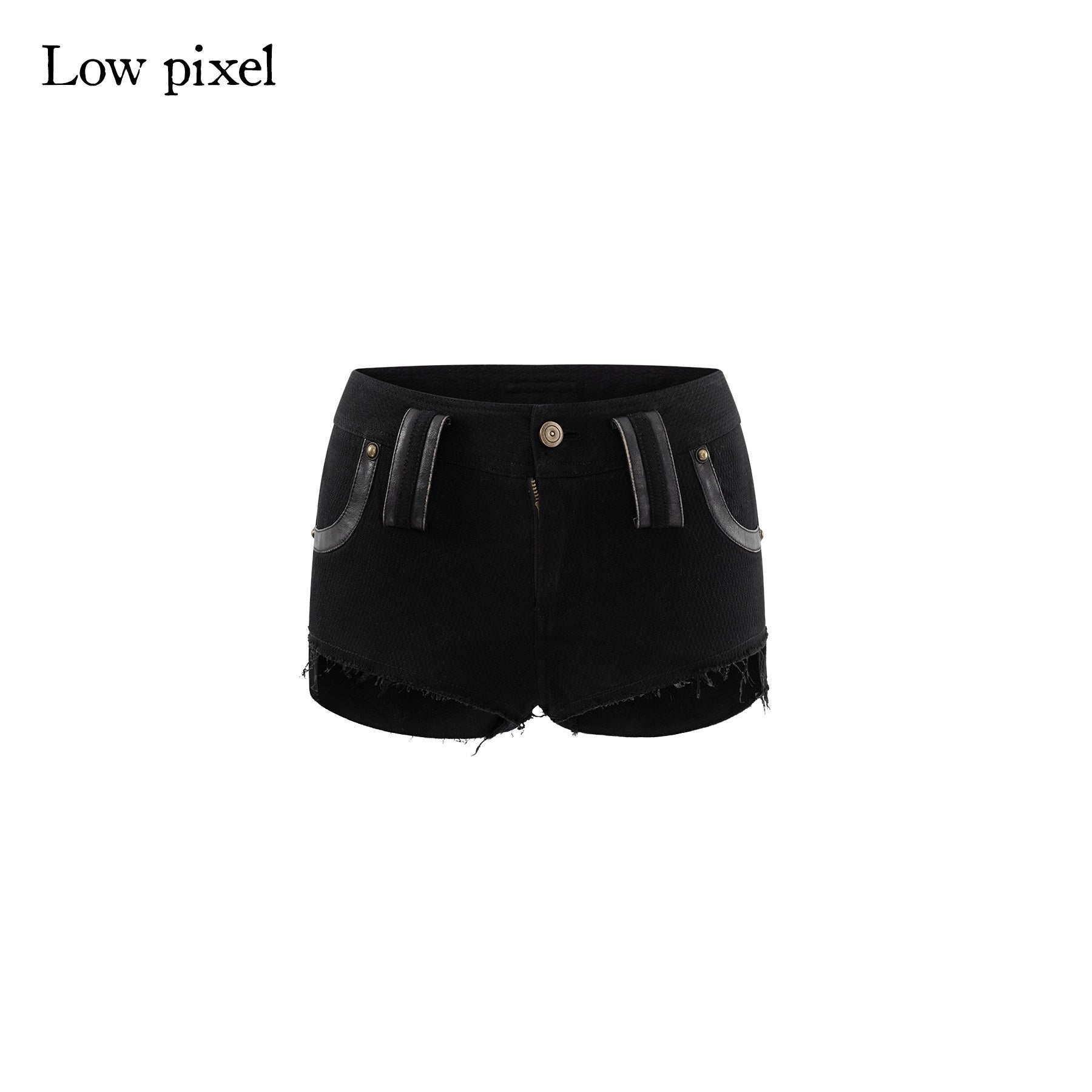 Low pixel Low Rise Slim Pocketed Patchwork Streetwear Women Black Zipper Mini Shorts