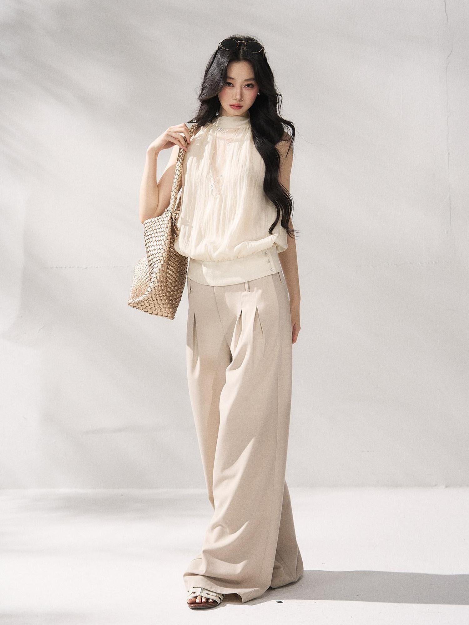 7Shiftin Comfort Stretch Natural Waist Casual Straight Hem Women Khaki Wide Leg Pants