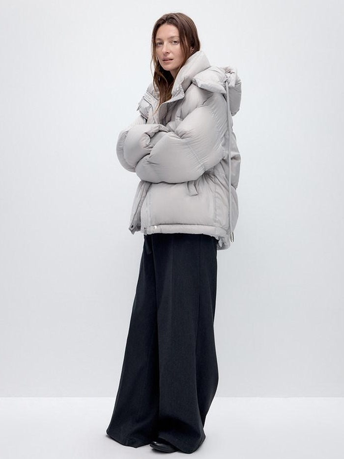 RUN TO THE FUTURE 90 White Duck Down Loose Fit Detachable Hood Midlength Pocket Down Jackets